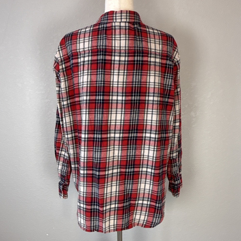 Madewell Oversized Ex-Boyfriend Button Front Flannel Shirt Top Size L Red Plaid - Picture 4 of 7